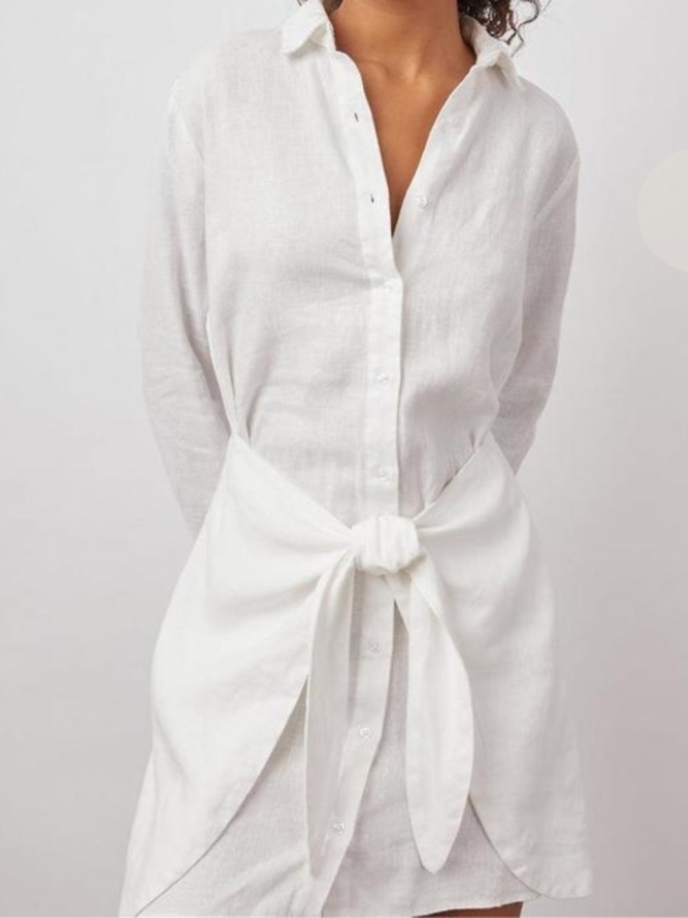 Rails Nadia Linen Long Sleeve Front-Tie Mini Shirtdress White Size M